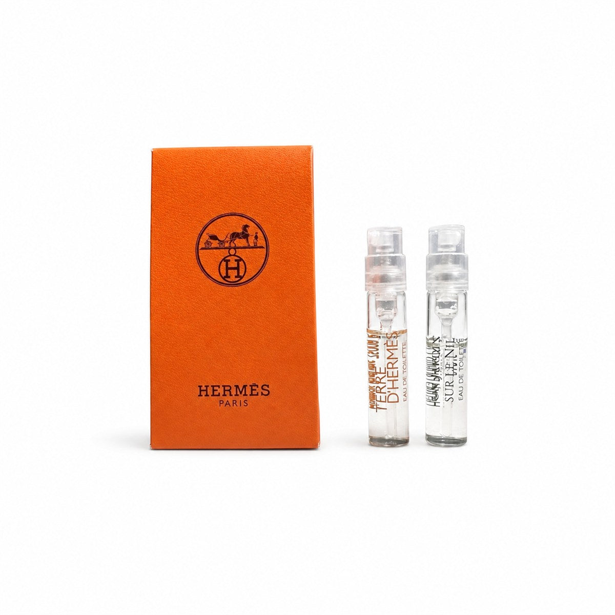 Hermès Terre d’Hermès and Un Jardin sur le Nil 2 ml discovery samples with orange box